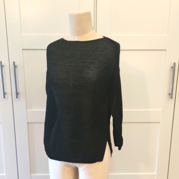 J. Jill Classic Black Women's Sweater open knit Linen Blend Size Small - Picture 1 of 6
